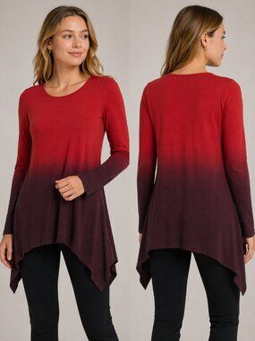 Soft Surroundings Red Burgundy ombre asymmetrical knitted long sleeve sweater